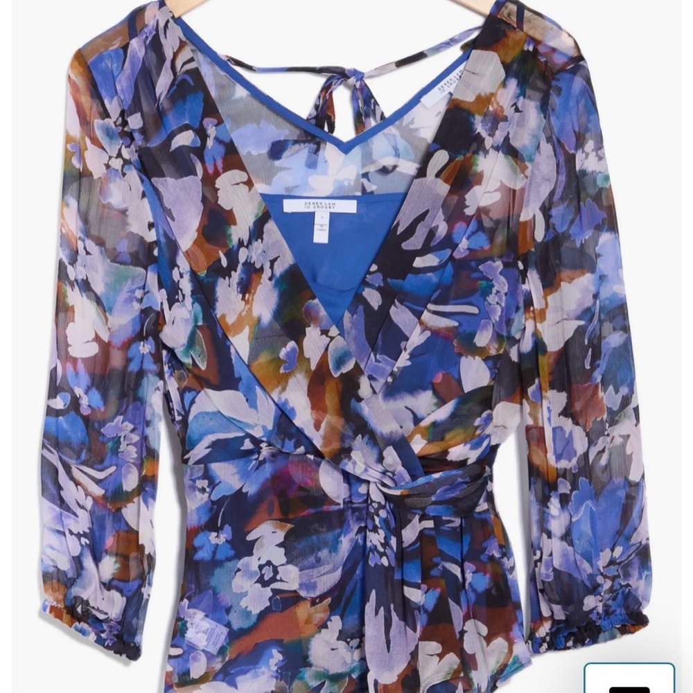 Derek Lam 10 Crosby Michele Faux Wrap Top‎ - Floral Wrap Blouse - Topaz Multi